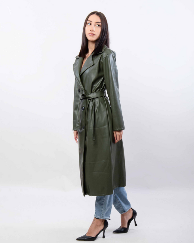 Faux leren trenchcoat met band ssae 546777