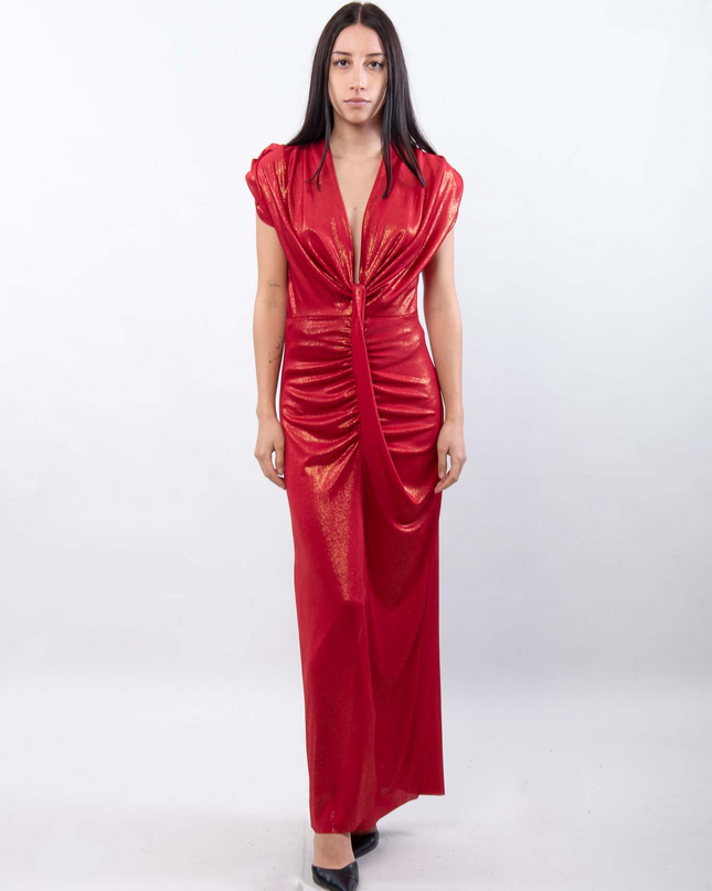 Lurex Mixed Shiny Lange Jurk met Split ssae17758